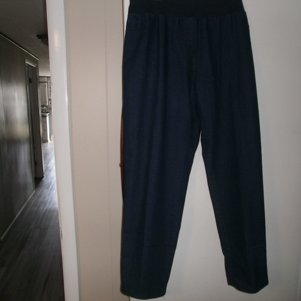 Woman's Elastic waist Jeans Wide band by Kathy Daniels size XL dark denim